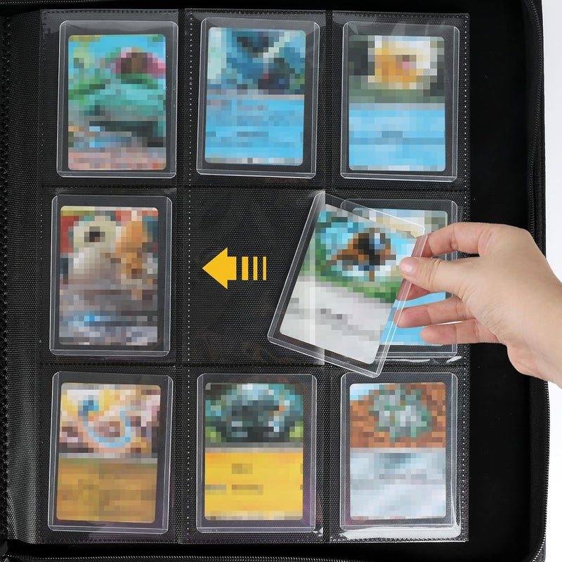 GERMUN Toploader Binder, Holds 288 Toploaders, 9 Pocket Top Loader Binders with Sleeves for 3 x 4'' Toploaders, Double-Sided Pocket Top Loader Storage Binder, Trading Card Binder - Carton Black - Image 5